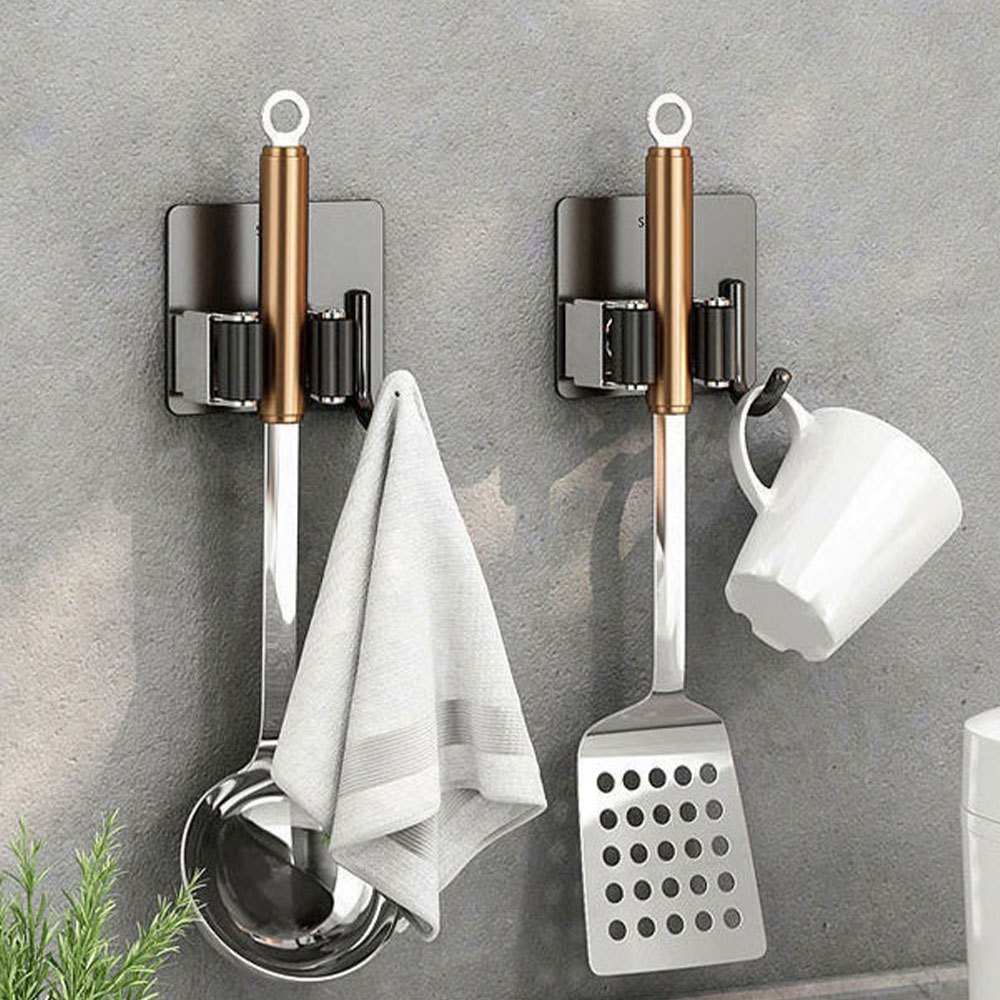 Móc treo cây lau nhà inox 304 chống gỉ sét dán tường 2 trong 1. Lusen MG03