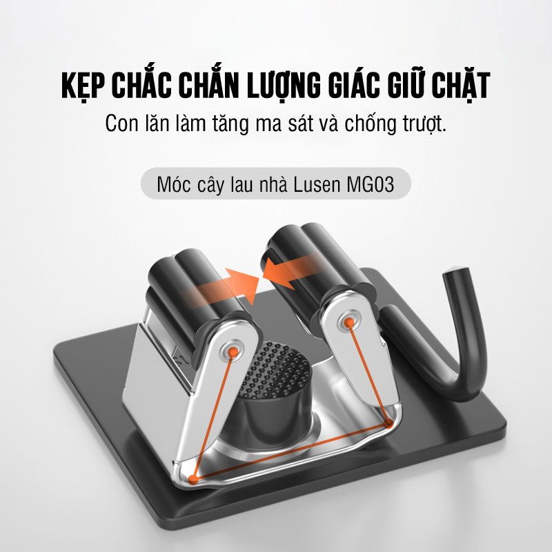 Móc treo cây lau nhà inox 304 chống gỉ sét dán tường 2 trong 1. Lusen MG03