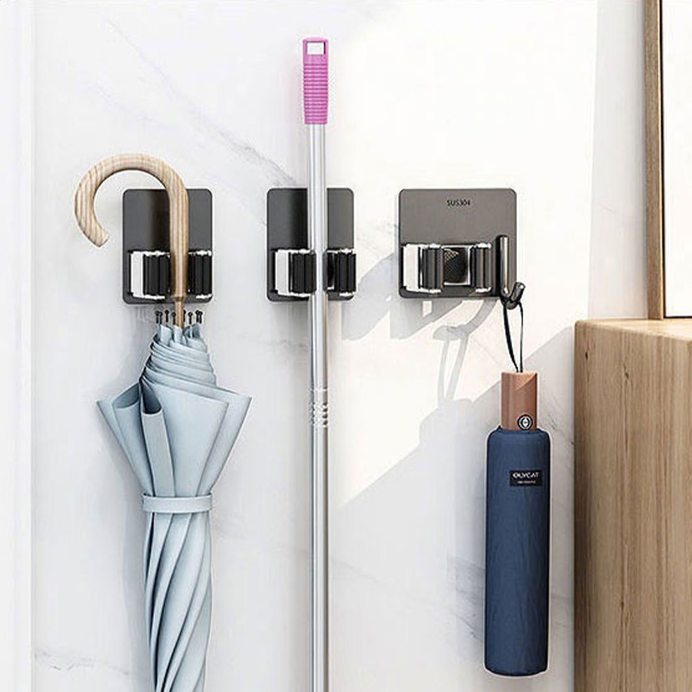 Móc treo cây lau nhà inox 304 chống gỉ sét dán tường 2 trong 1. Lusen MG03