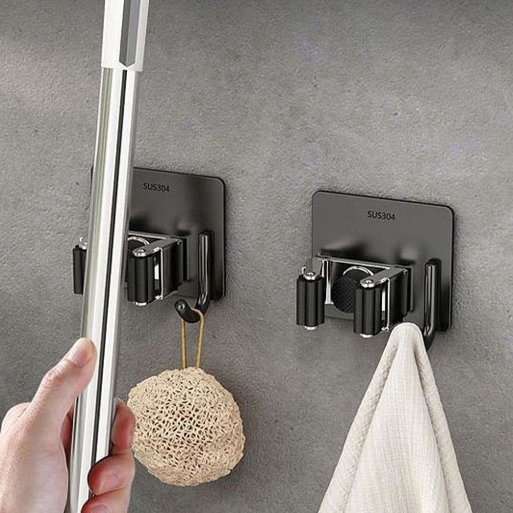 Móc treo cây lau nhà inox 304 chống gỉ sét dán tường 2 trong 1. Lusen MG03