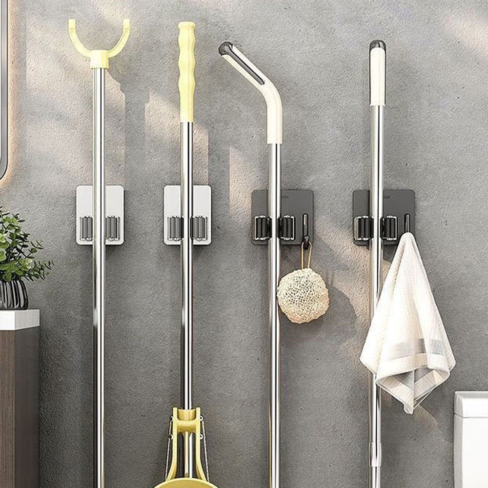 Móc treo cây lau nhà inox 304 chống gỉ sét dán tường 2 trong 1. Lusen MG03