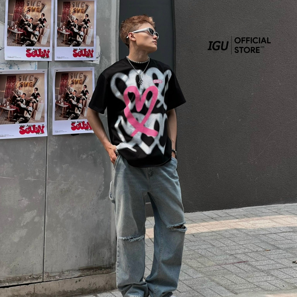 Áo trái tim thun IGU HEARTS TEE 2023 cotton thoáng mát phong cách Hàn Quốc.