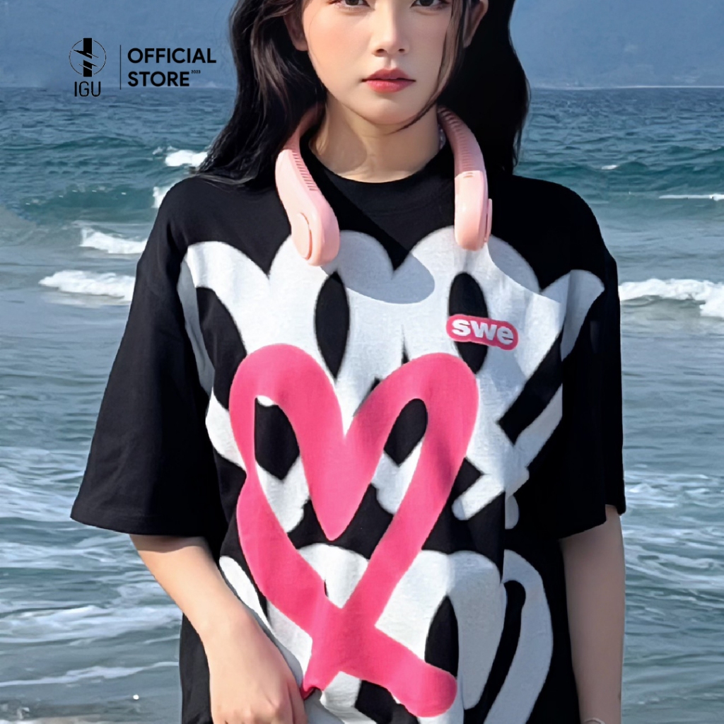 Áo trái tim thun IGU HEARTS TEE 2023 cotton thoáng mát phong cách Hàn Quốc.