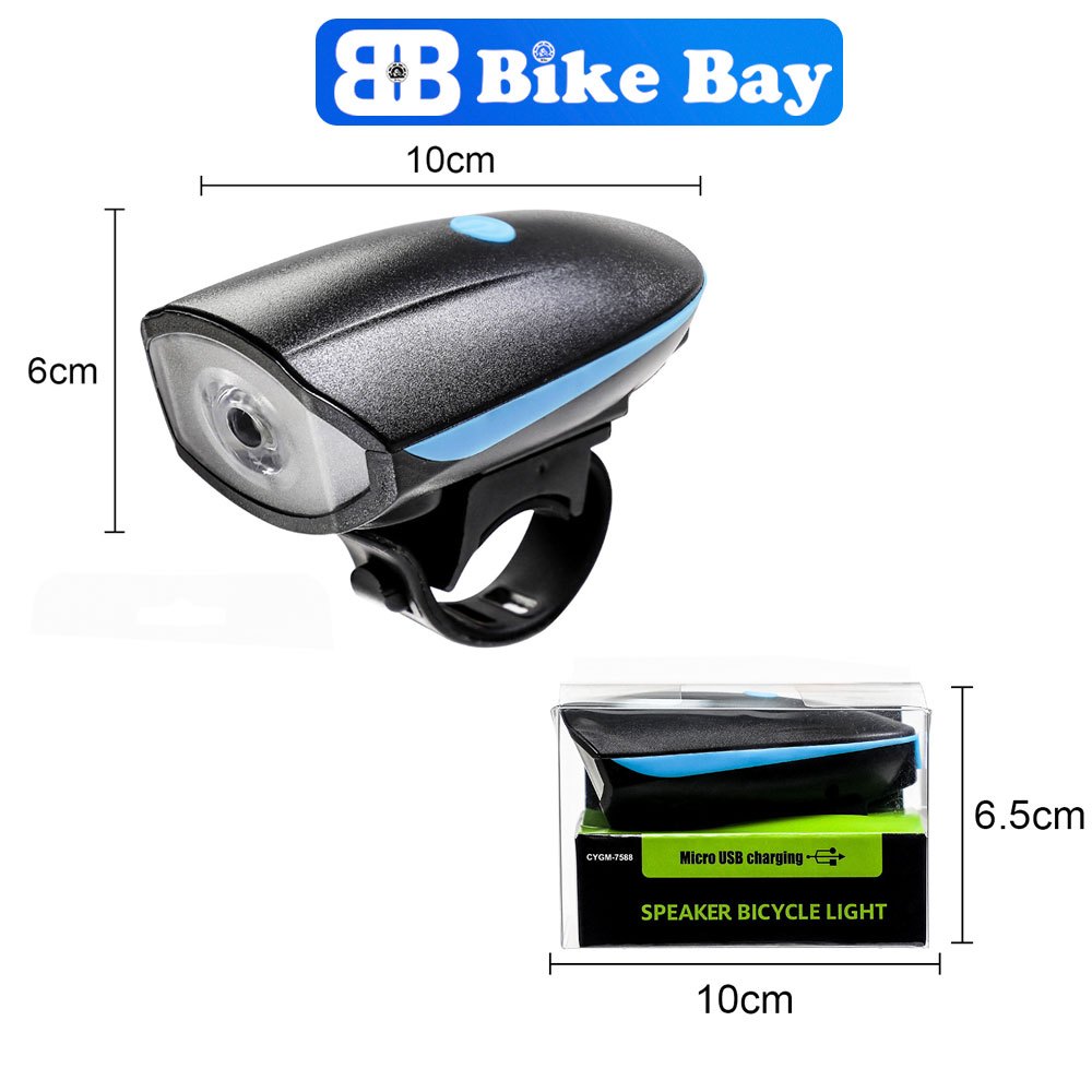 Đèn xe đạp có còi, còi xe đạp sáng mạnh BIKEBAY chống nước kèm sạc USB DC01