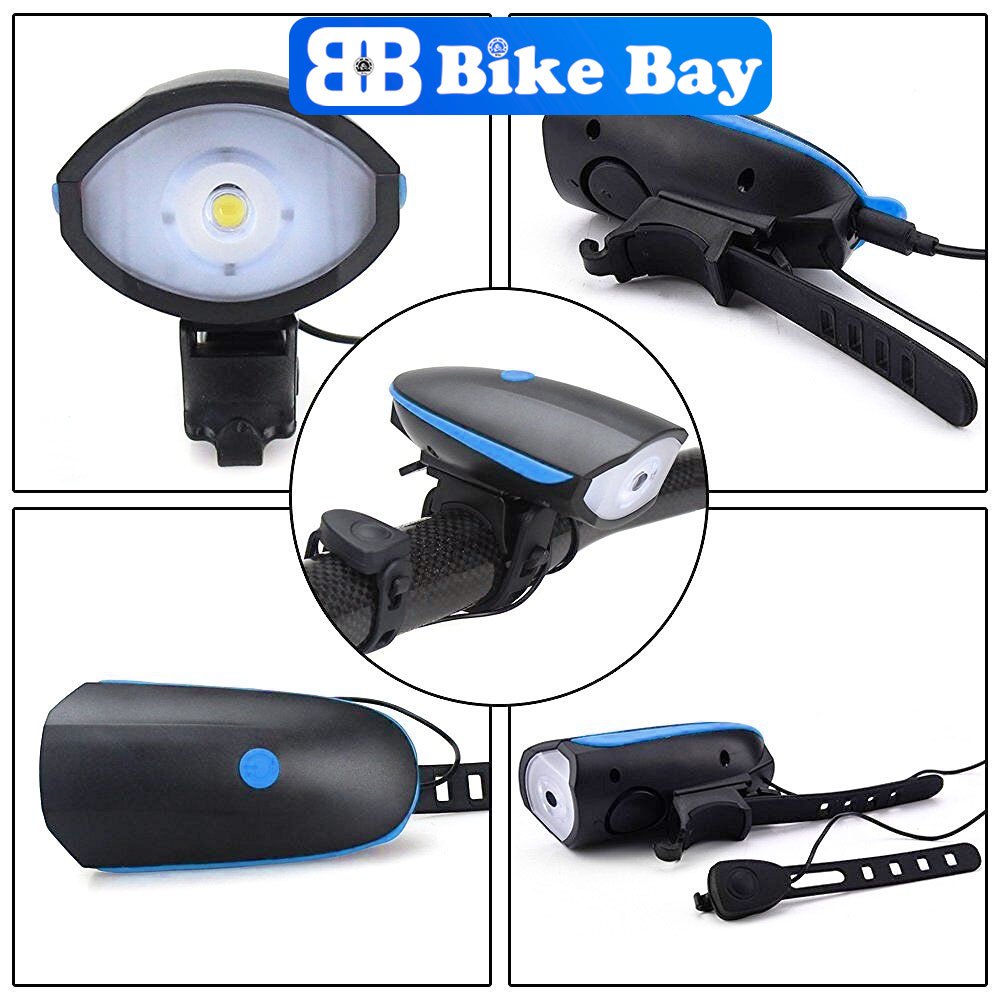 Đèn xe đạp có còi, còi xe đạp sáng mạnh BIKEBAY chống nước kèm sạc USB DC01