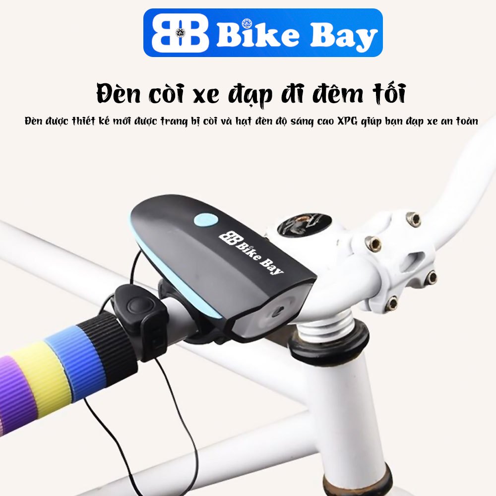 Đèn xe đạp có còi, còi xe đạp sáng mạnh BIKEBAY chống nước kèm sạc USB DC01