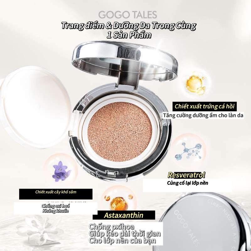 Phấn nước Cushion Gogotales vỏ bạc tráng gương kèm lõi thay thế và túi rút nhung đáng yêu GT524