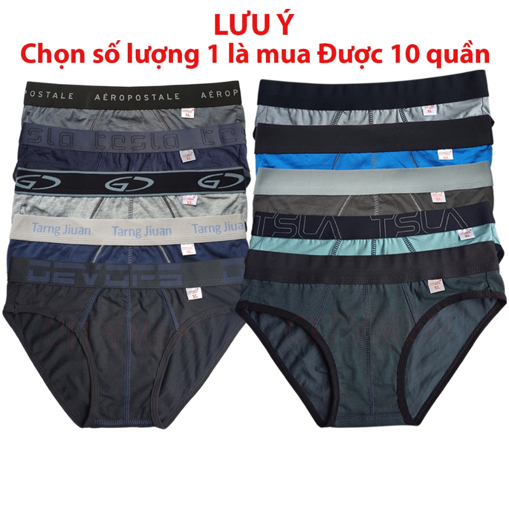 Set 10 Quần Lót Nam Chất Cotton Cao Cấp, Quần Sịp Thấm Hút Mồ Hôi, Nhiều Lưng Co Dãn, Quần Xì Tam Giác - MULTI2C_AC10