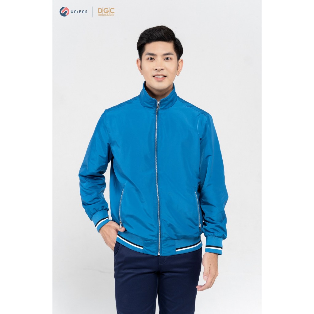 Áo Jacket nam cổ đứng 6cm bo kẻ phối lót trong, túi chéo kéo khóa DGCs - WAJKBB03M