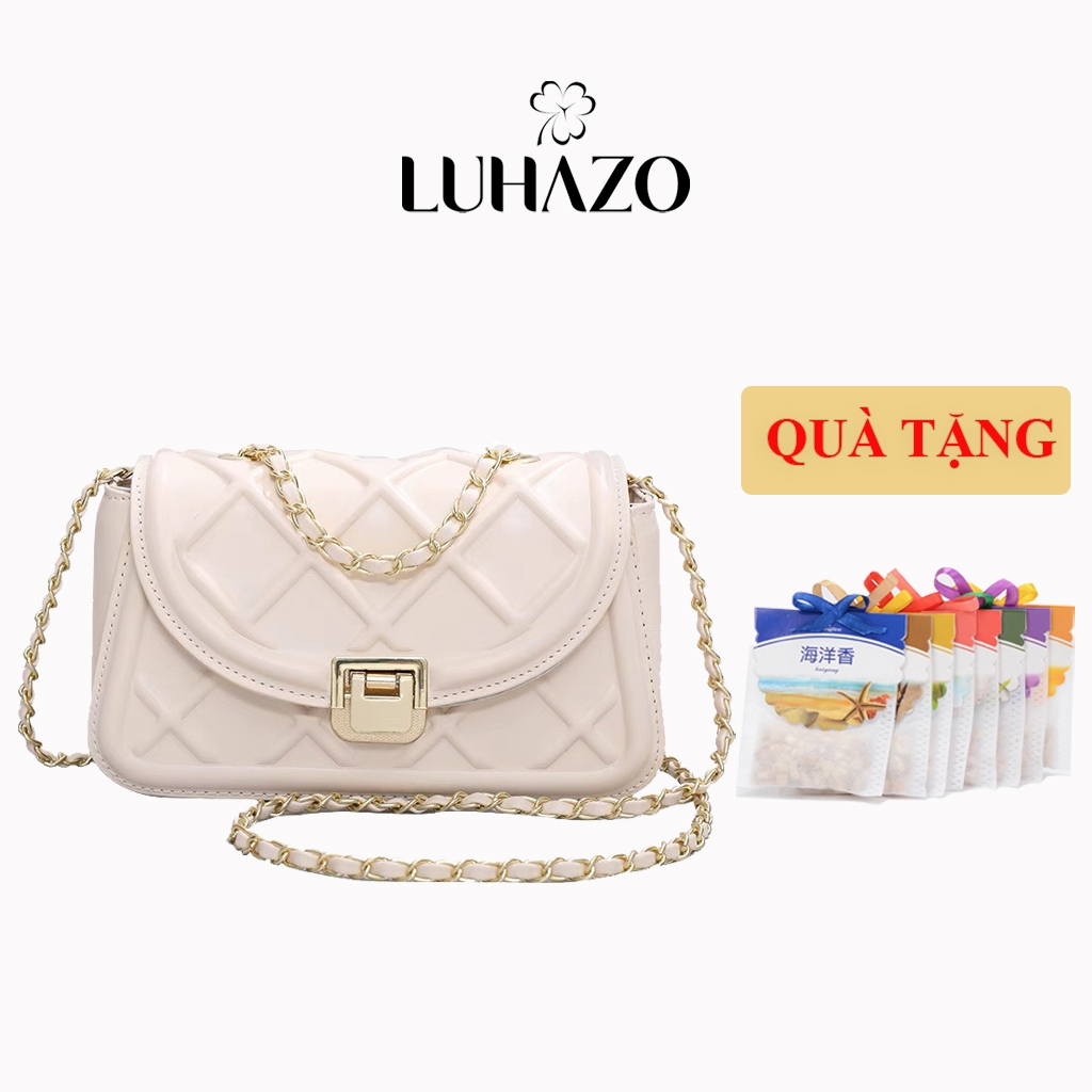 Túi xách nữ LUHAZO đeo chéo kẹp nách họa tiết trám ô nổi phối quai xích thời trang trẻ trung khóa gập 8690 C-10