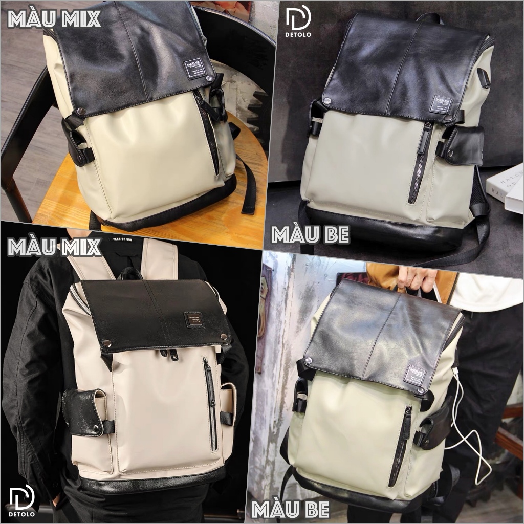 Balo da nam nữ thời trang DETOLO đựng laptop 15,6in 16in chống nước ngăn ipad ngăn quần áo du lịch 3 4 bộ