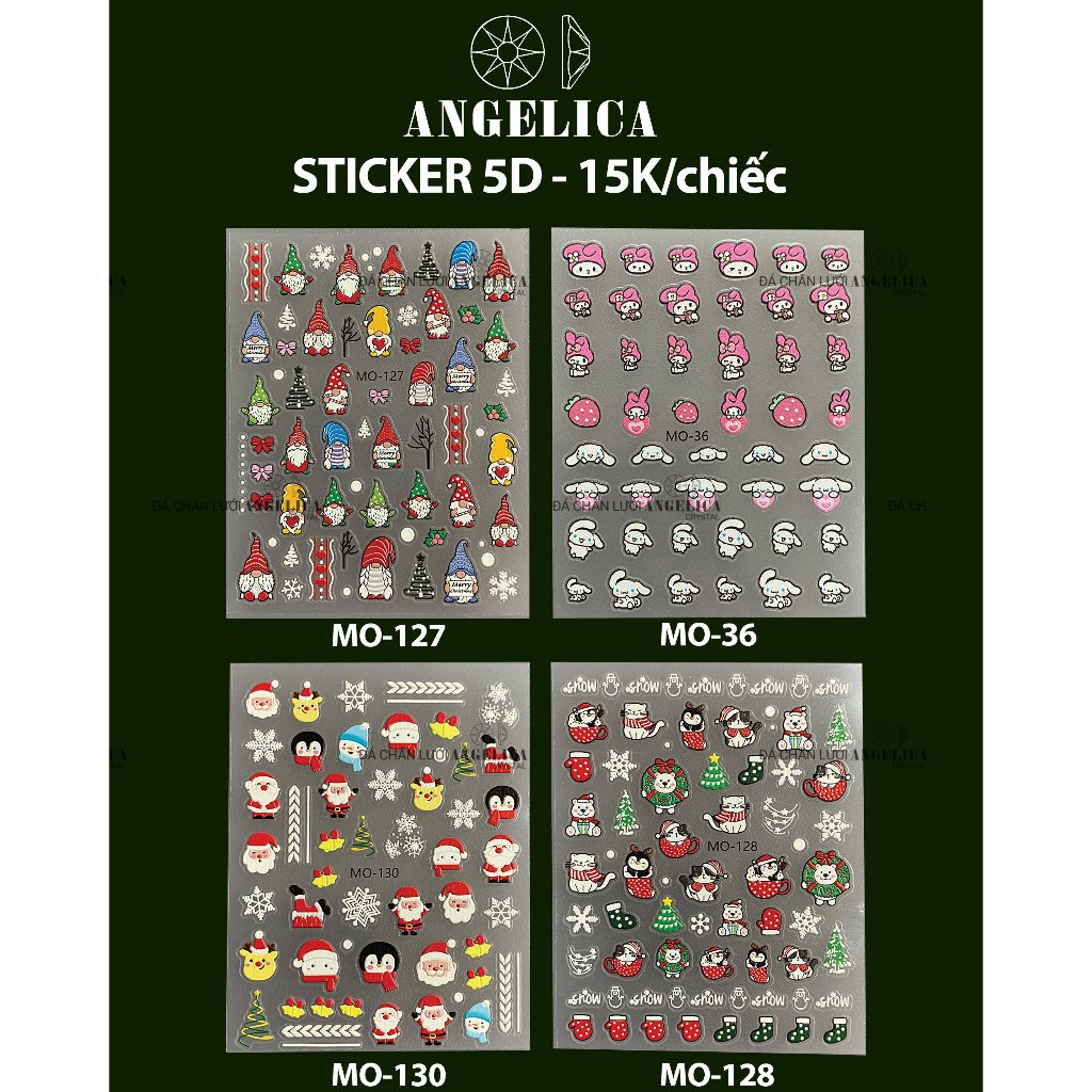 Miếng dán móng tay 5D và 3D thương hiệu sticker nail trái tim, thu đông noel ANGELICA JO- MO-