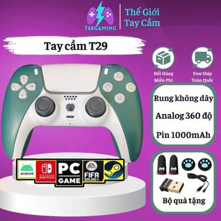Tay cầm chơi game T29 rung có dây và không dây, Tay cầm chơi game fifa online 4 dây Type C, pin 10h nâng cấp Tay cầm ps