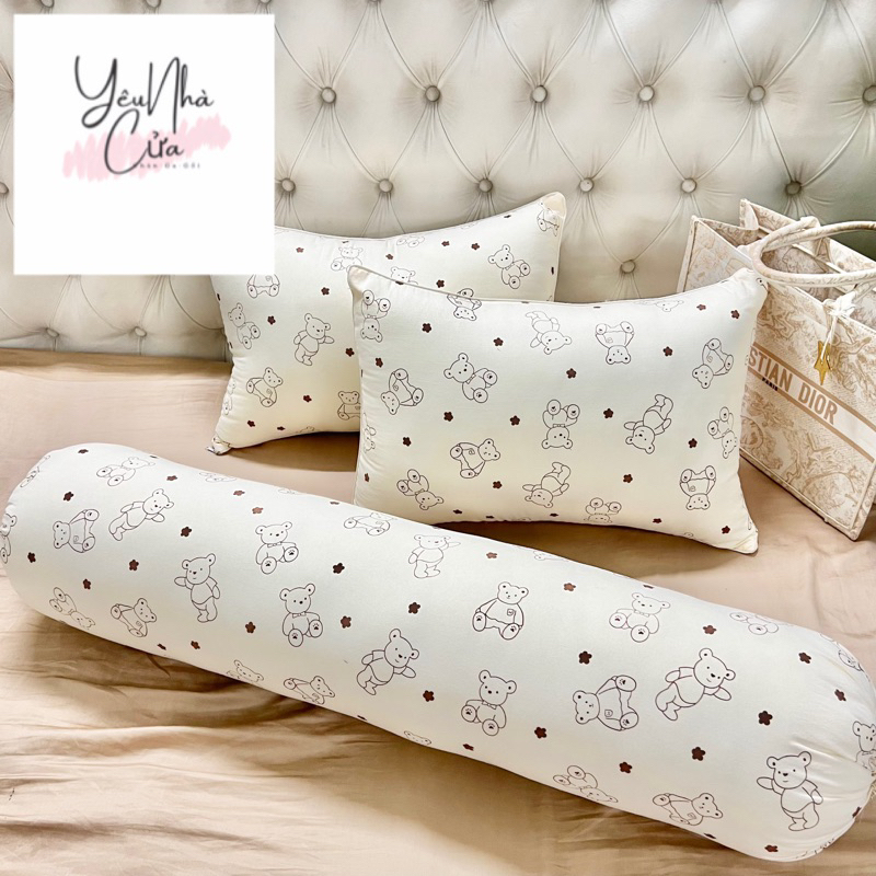 Gối Nằm Ngủ,Gối Ôm Vải Đũi Cotton Bông Xơ Đậu Nành Mềm Mịn,Thoáng Mát Kích Thước 45x65cm
