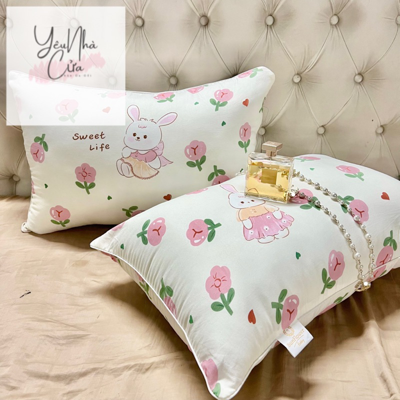 Gối Nằm Ngủ,Gối Ôm Vải Đũi Cotton Bông Xơ Đậu Nành Mềm Mịn,Thoáng Mát Kích Thước 45x65cm