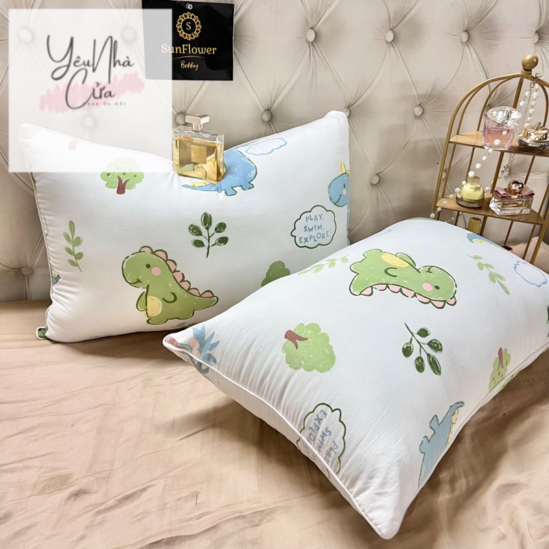 Gối Nằm Ngủ,Gối Ôm Vải Đũi Cotton Bông Xơ Đậu Nành Mềm Mịn,Thoáng Mát Kích Thước 45x65cm