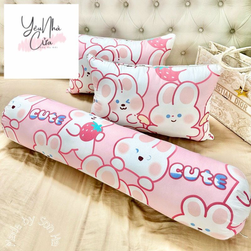 Gối Nằm Ngủ,Gối Ôm Vải Đũi Cotton Bông Xơ Đậu Nành Mềm Mịn,Thoáng Mát Kích Thước 45x65cm