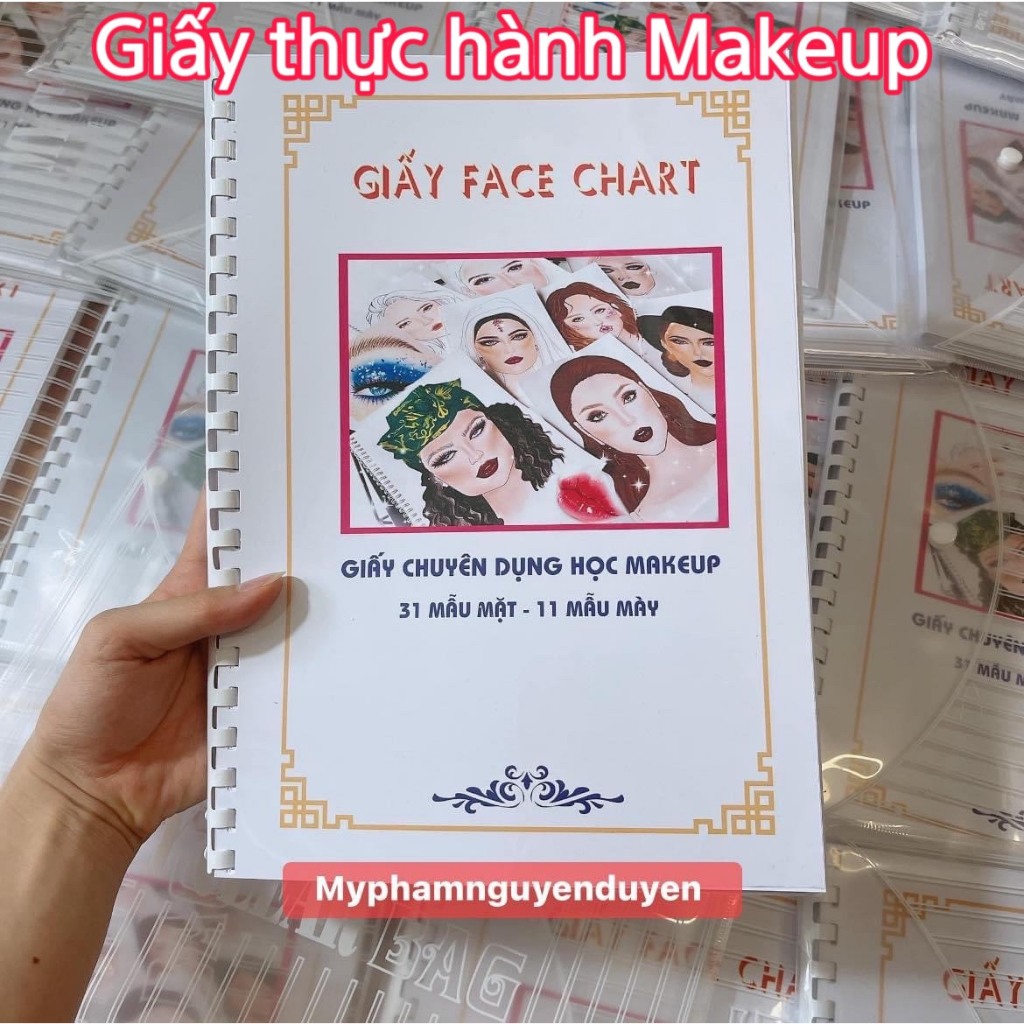 Mẫu Giấy face chart thực hành makeup chuyên nghiệp gồm 31 mẫu mặt và 11 chân mày nang cao kỹ năng tay nghề Makeup