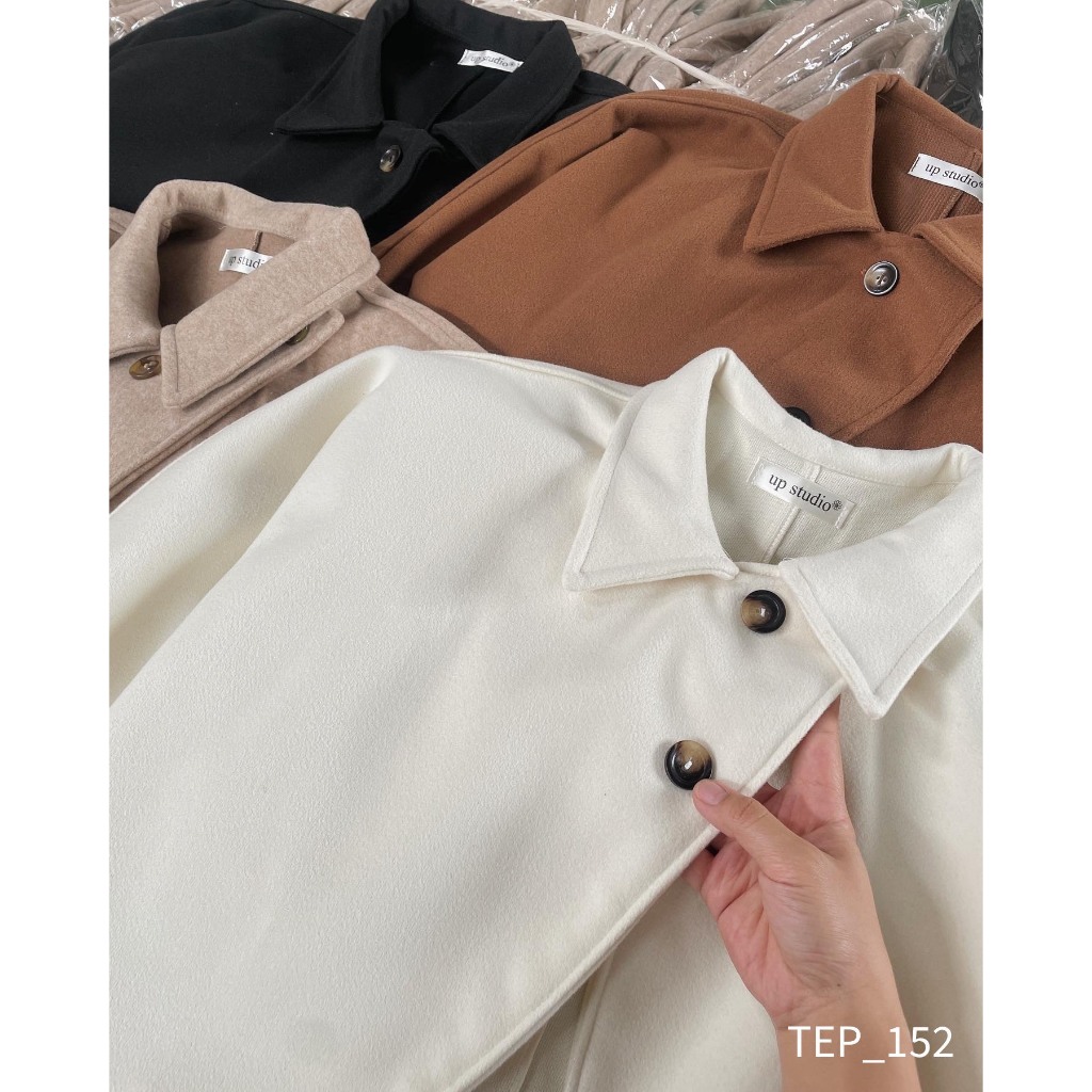 Áo dạ nữ dáng ngắn A.543, Áo dạ croptop tay dài vạt chéo cài đai tay phong cách Hàn Quốc - Shop Chấm Bi