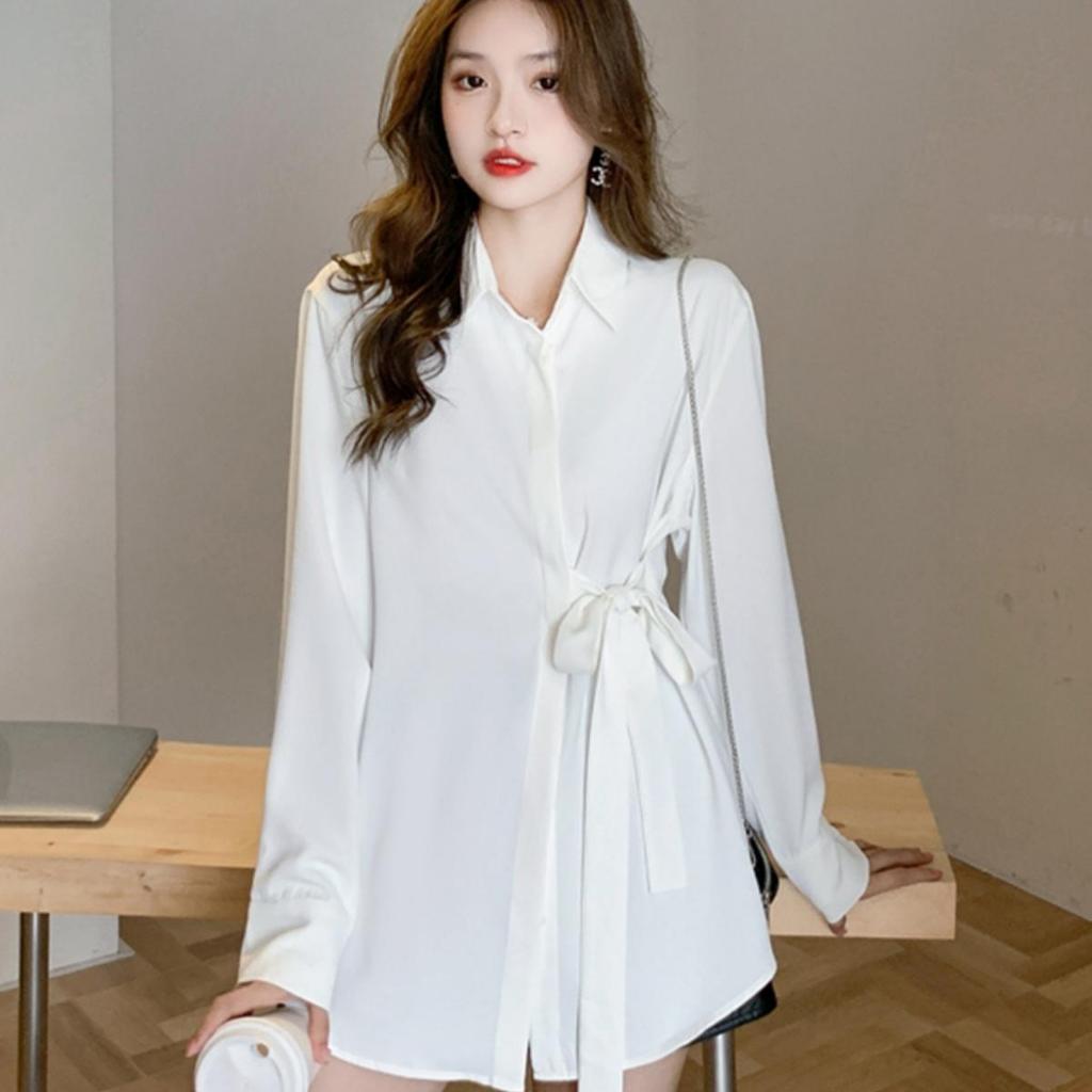 Áo Sơ Mi Tay Dài Phom Rộng Bigsize Nữ Có Dây Thắt Eo Chất Vải Lụa Mặc Mát SM39