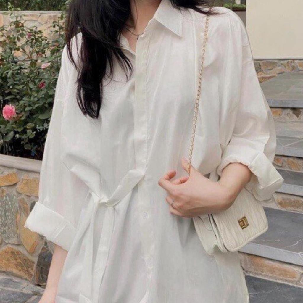 Áo Sơ Mi Tay Dài Phom Rộng Bigsize Nữ Có Dây Thắt Eo Chất Vải Lụa Mặc Mát SM39
