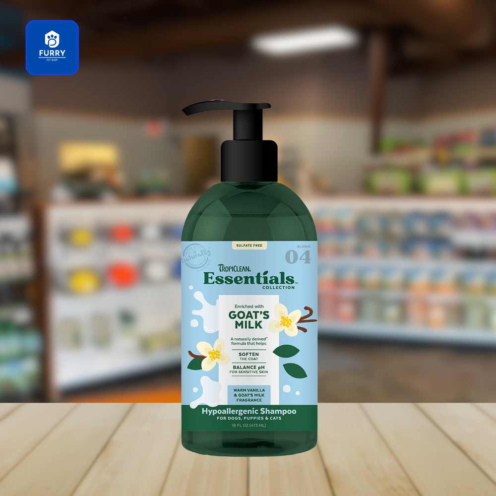 Dầu gội Tropiclean Essentials chiết xuất từ Sữa Dê dành cho chó, chó con, mèo, da nhạy cảm 473ml