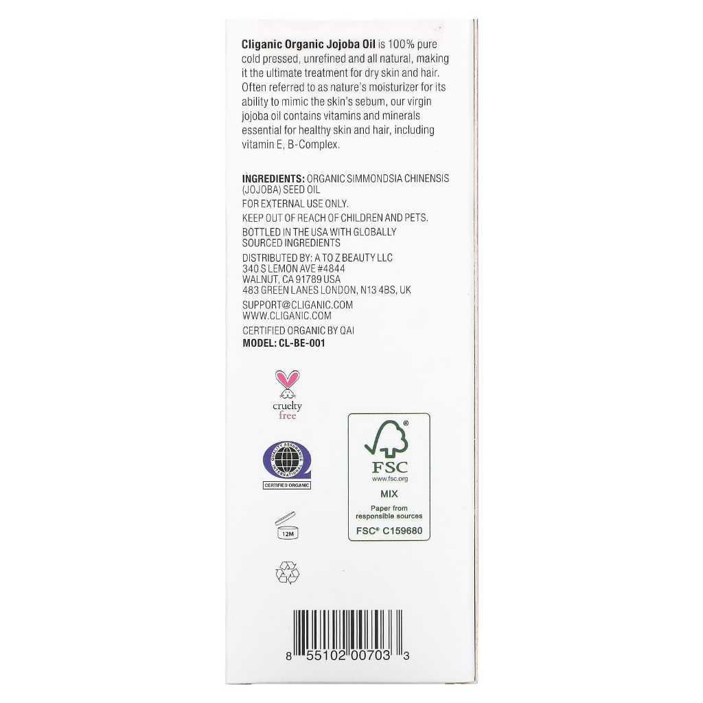 Tinh dầu dưỡng Cliganic Argan Oil 120 ml dành cho tóc, mặt và da hữu cơ USDA  CLIGANIC Certified-Organic