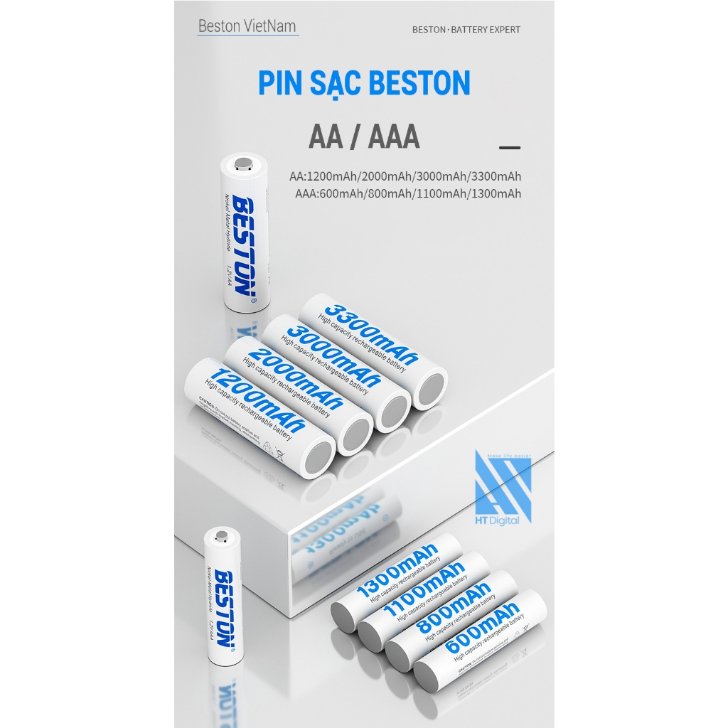 Bộ Sạc 8 pin AA AAA Beston C9024, Mẩu mới 2023 sạc nhanh,tự ngắt khi đầy, đèn LED báo thông minh, dùng cho micro ,remote