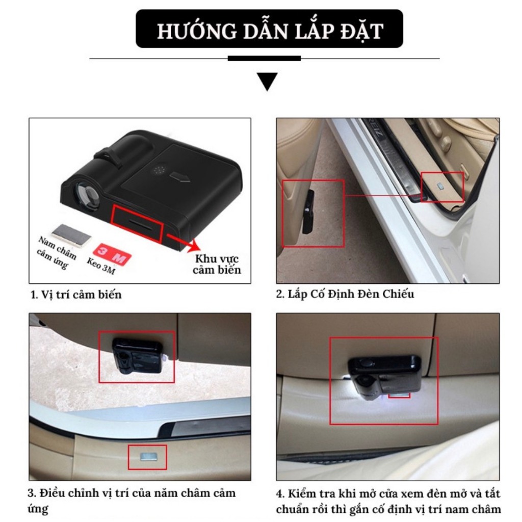 Đèn LED Chiếu Logo Gắn Cửa Xe Ô Tô, Đèn Chào Mở Cửa Chiếu Hình Logo Hãng Xe