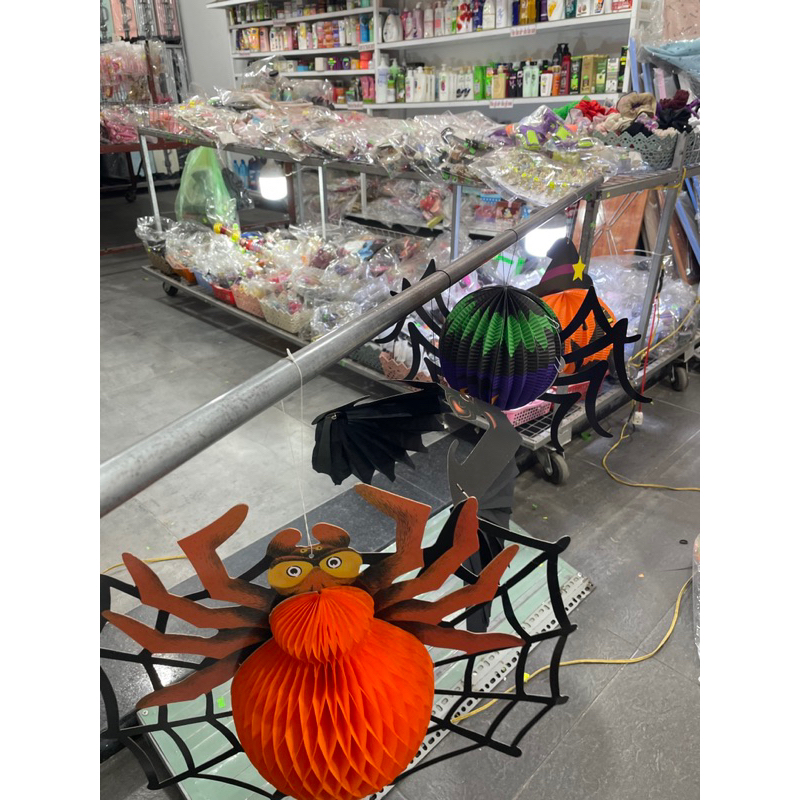 Các loại đèn lồng giấy xếp dây treo trang trí halloween hình dơi, nhện, ma treo, bí ngô và Đèn lồng giấy