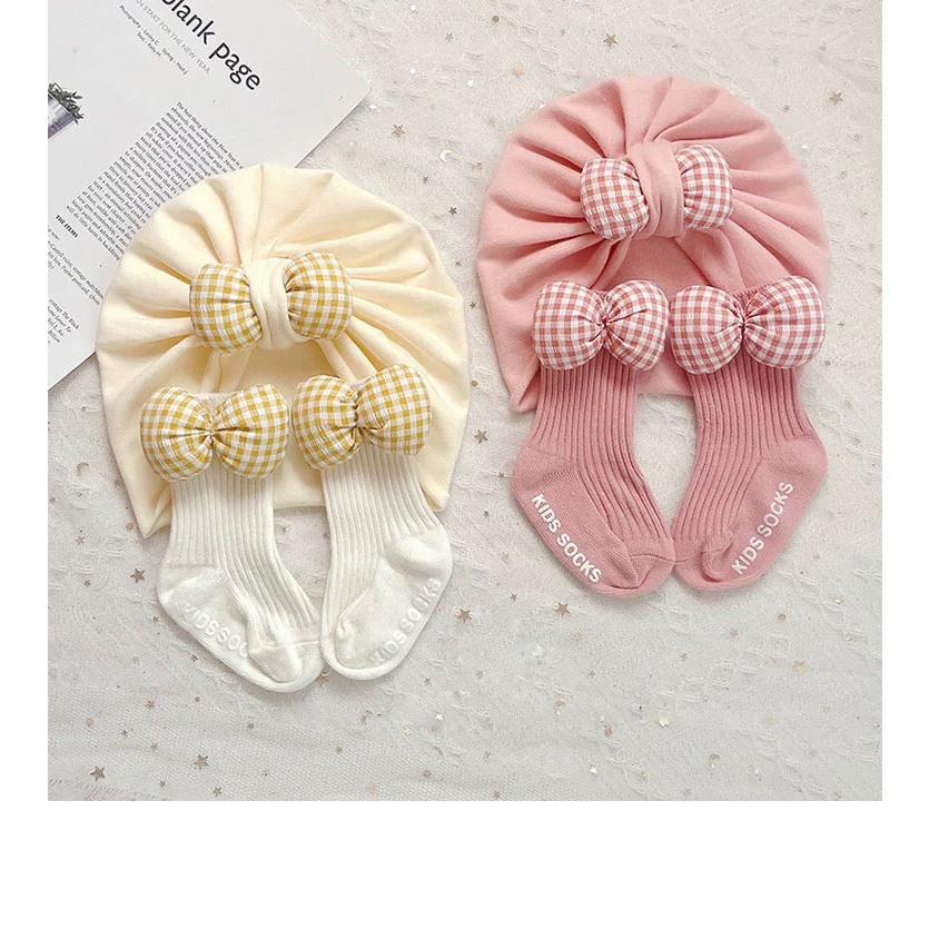 Set Mũ Turban Kèm Tất Cao Cổ hình Hoa - Gấu, Thỏ ChicBaby Có Chống Trơn Trượt Dễ Thương Cho Bé