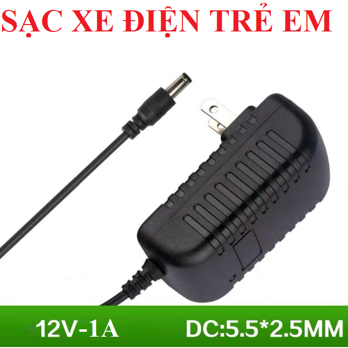 Sac binh ac quy xe điện 12V-1A chân cắm tròn 5.5x2.5mm có đèn báo sạc tự ngắt khi đầy sạc nhanh sac xe dien do choi