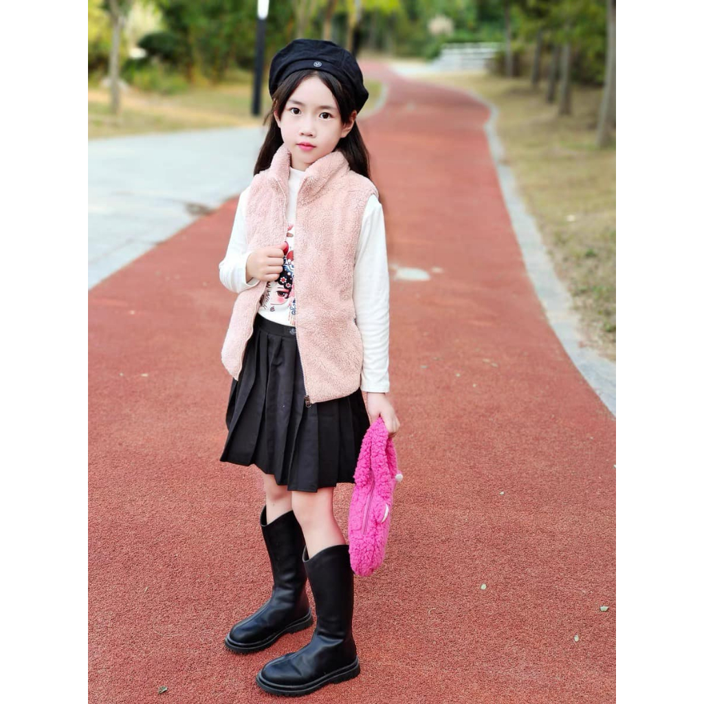 Áo gile lông thỏ cừu bé gái