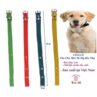 Vòng cổ cho Chó Mèo từ 5kg đến 15kg Bản rộng 2cm Chất liệu vải dù bền chắc Có gài điều chỉnh, Sản xuất tại Việt Nam