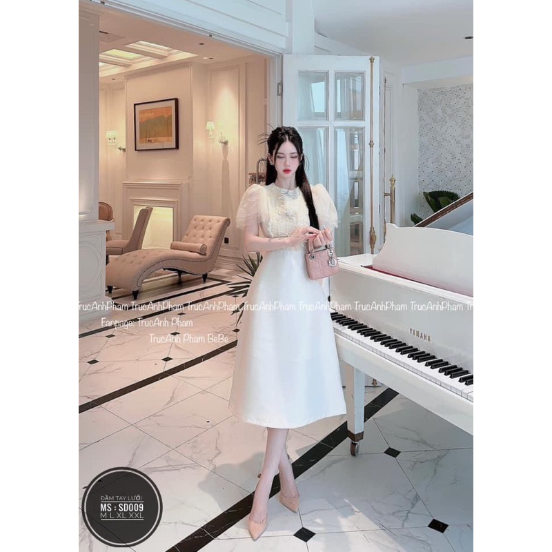 Đầm dài dự tiệc phối ren bi bigsize 55kg-90kg