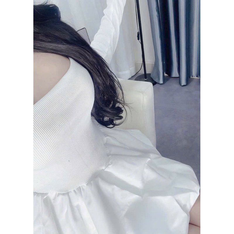 Set đầm bí trễ vai kèm quần - Bộ 2 món váy trễ vai tay dài bí kèm quần