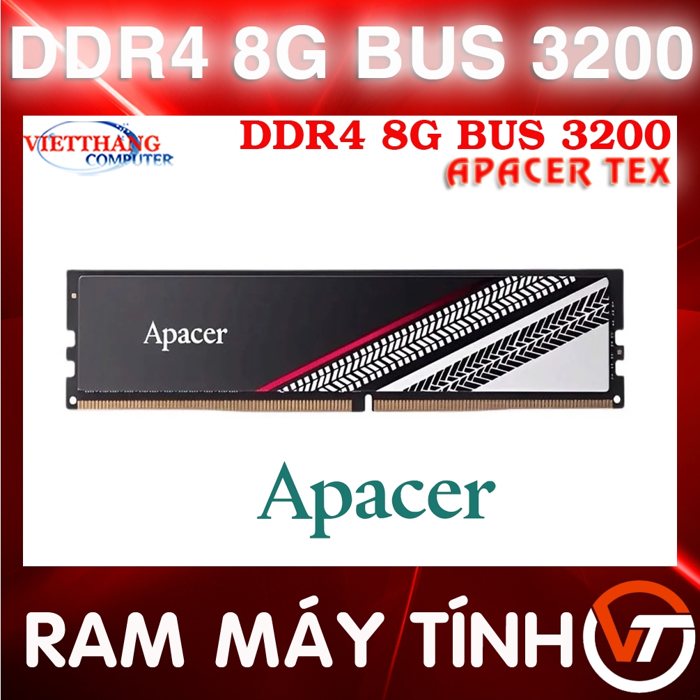 Ram 8G DDR4 Bus 3200 Apacer Tex Tản nhiệt lá New 100% Full Box
