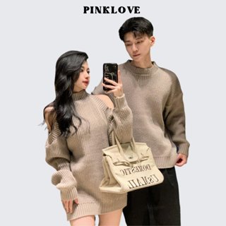 Đồ cặp nam nữ set couple áo nam đầm nữ đồ đôi thu đông PINKLOVE khoét vai vải len dày dặn P127