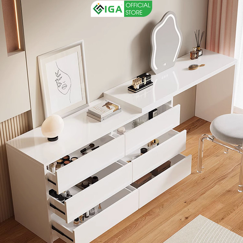 Bàn trang điểm đẹp xoay 180 thông minh có 6 ngăn kéo để đồ gỗ mdf phủ melamin chống xước thương hiệu IGA - Gp305