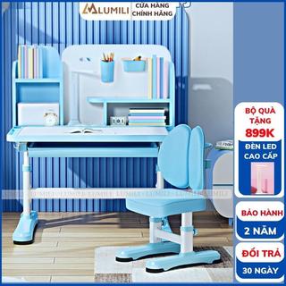 bàn học có giá sách cho bé Lumili S80 chống gù chống cận,kèm kệ sách,nâng hạ độ cao bằng tay quay,chỉnh nghiêng mặt bàn