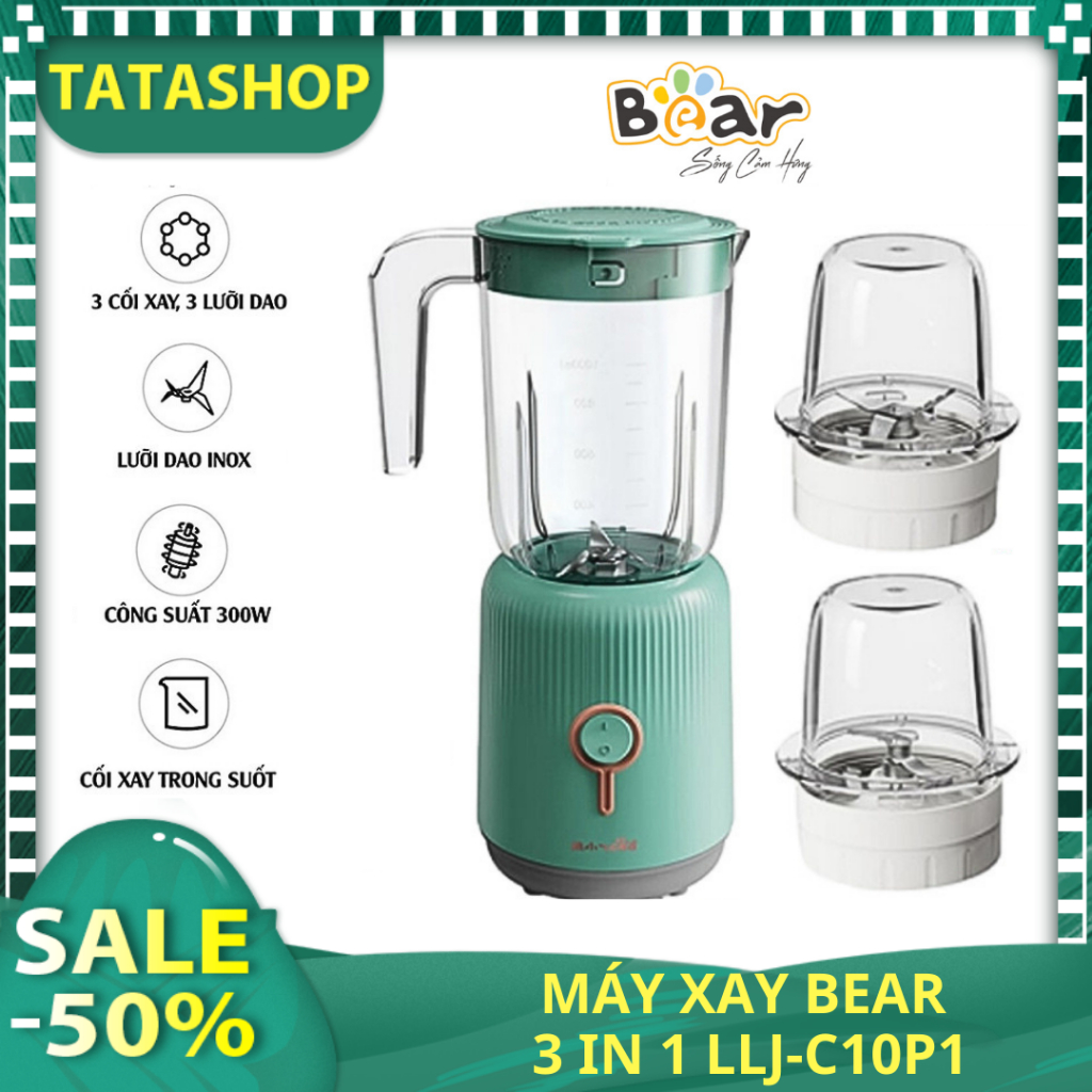 Máy xay sinh tố Bear LLJ-C10P1, lưỡi dao bén tích hợp 3 in 1 loại cối xay giúp bạn xay sinh tố, thịt, đồ khô dễ dàng