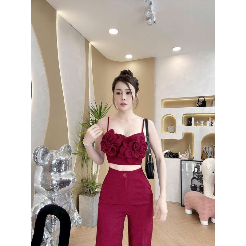 SÉT THIẾT KẾ ÁO 2 DÂY HOA PHỐI QUẦN DÀI - HÀNG THIẾT KẾ