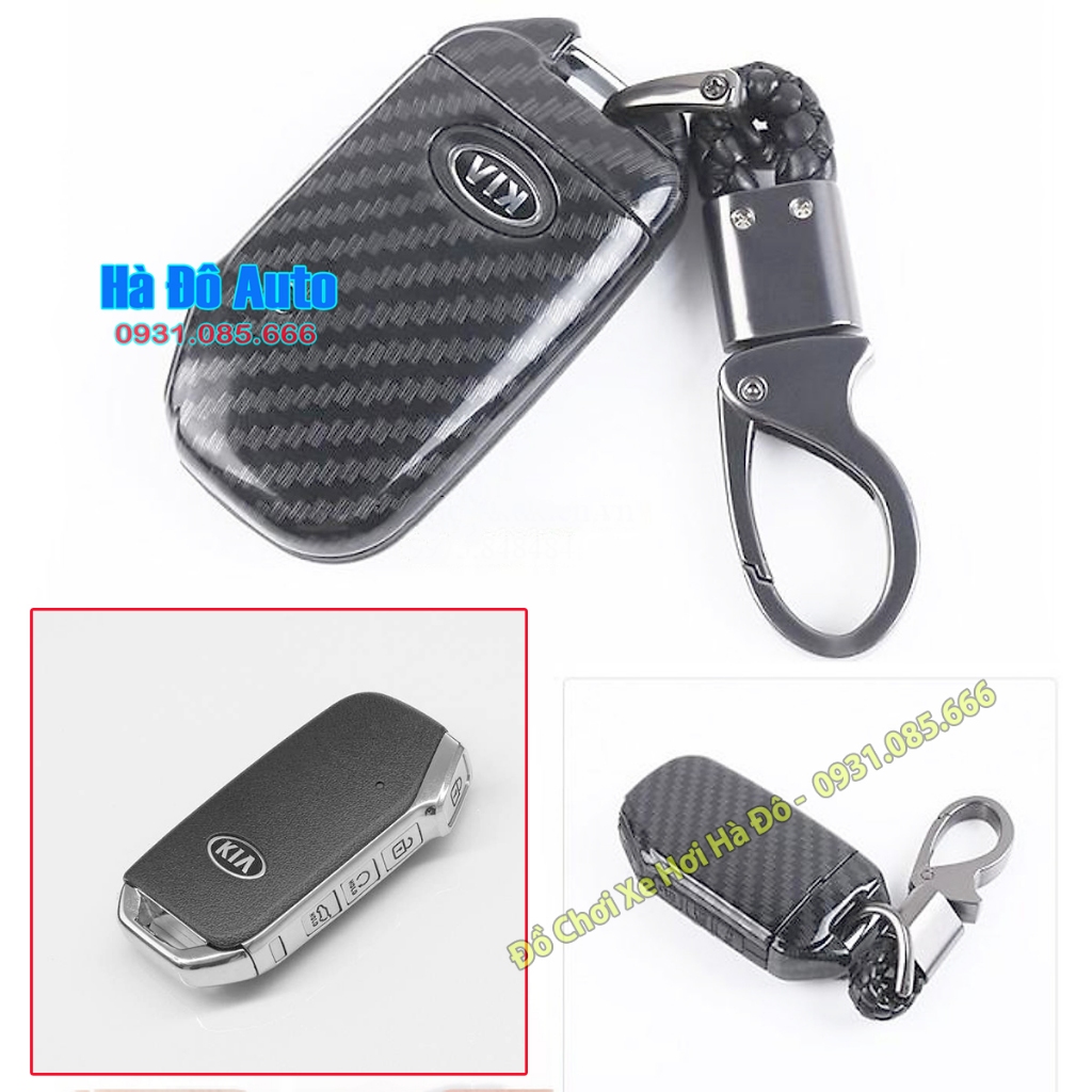 Bao Da Chìa Khóa Sorento 2020 2021 2022 2023 Cacbon - Ốp Bảo Vệ Chìa Khóa Kia Sorento 2020/2023