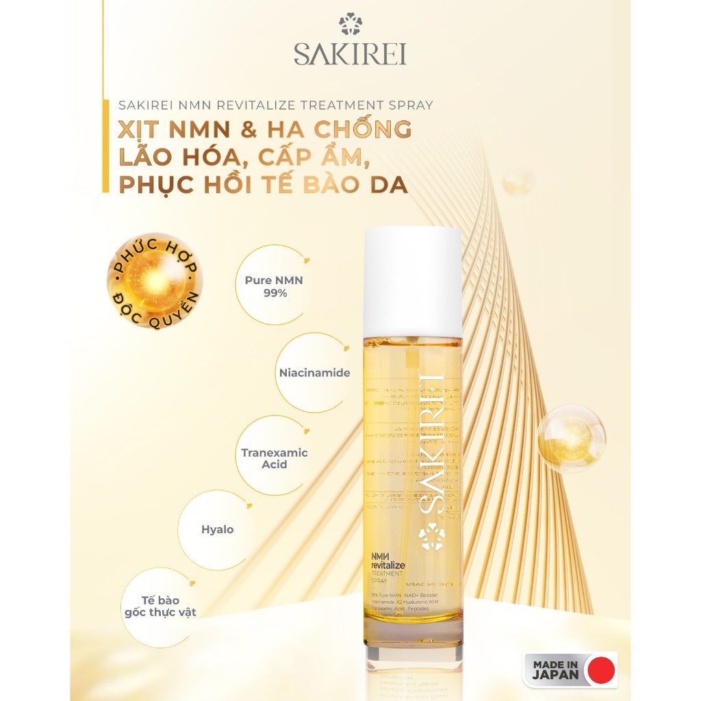 Xịt NMN & HA chống lão hóa, cấp ẩm, phục hồi tế bào da Sakirei NMN Revitalize Treatment Spray 150ml