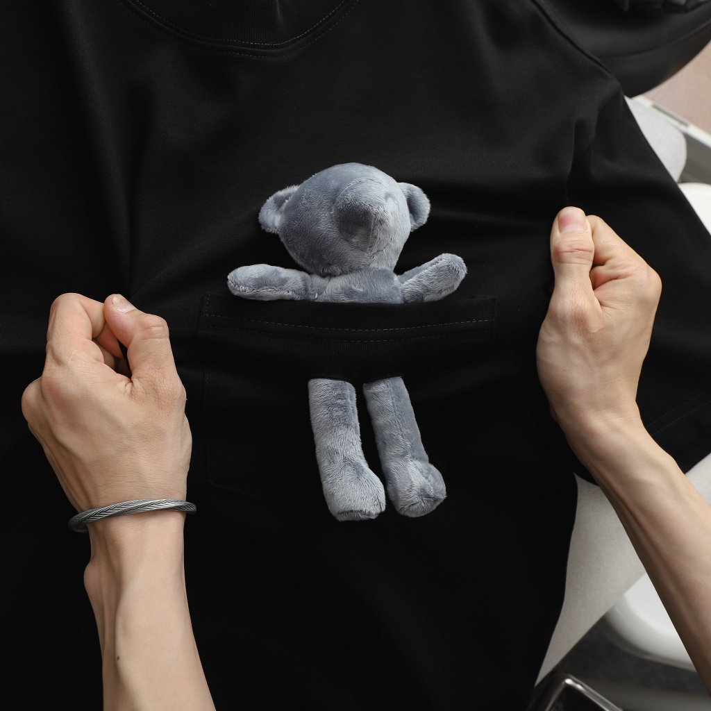 Áo thun cotton thời trang bigsize nam - gấu bông túi cỡ đại< 140kg