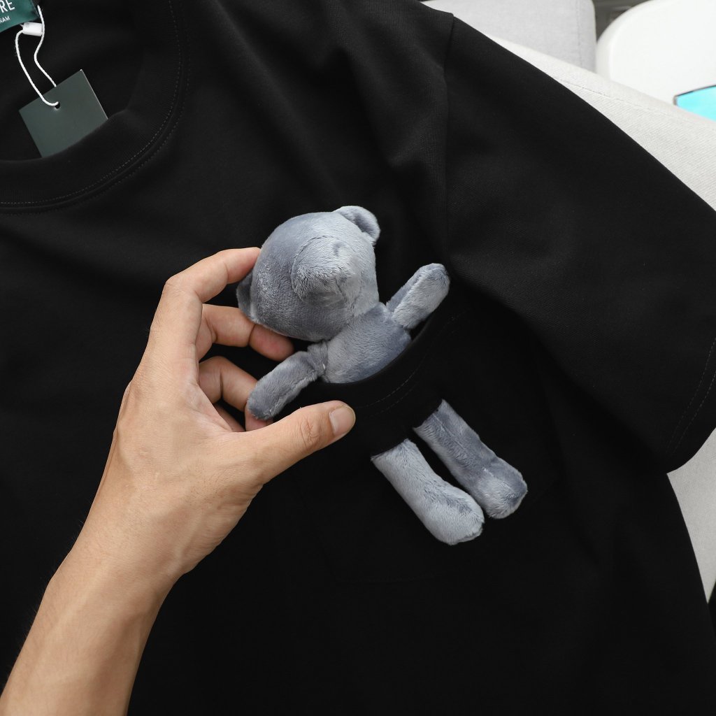 Áo thun cotton thời trang bigsize nam - gấu bông túi cỡ đại< 140kg