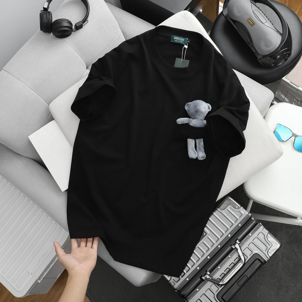 Áo thun cotton thời trang bigsize nam - gấu bông túi cỡ đại< 140kg