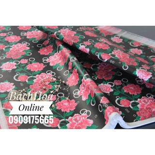 Giấy hoa mẫu đơn nền đen/xanh dùng gói quà, trang trí phông nền, background 65x90cm