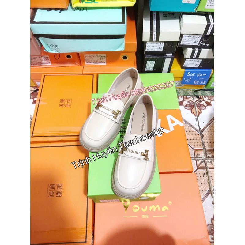 Giày đốc đế cao 3cm da lì mềm,giày lười học sinh,giày lolita cao gót 3p