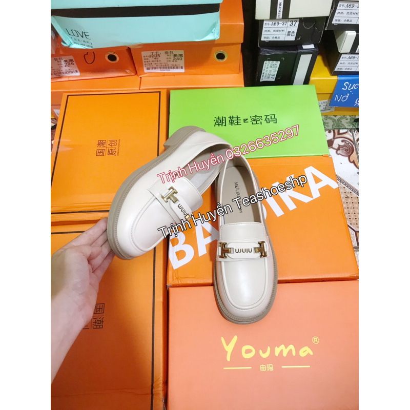 Giày đốc đế cao 3cm da lì mềm,giày lười học sinh,giày lolita cao gót 3p